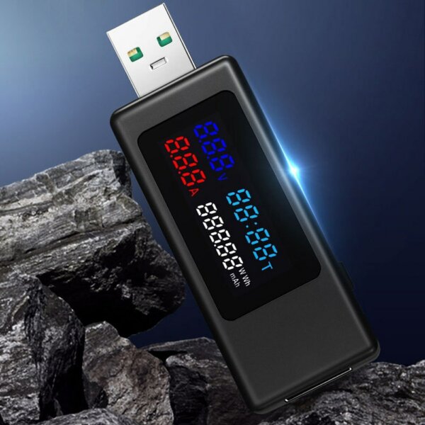 KWS-V30 USB teljesítménymérő teszter 6 az 1-ben áramfeszültség kapacitás kikapcsolás memória funkcióval - Fekete