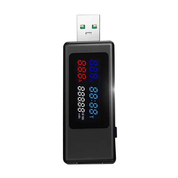 KWS-V30 USB teljesítménymérő teszter 6 az 1-ben áramfeszültség kapacitás kikapcsolás memória funkcióval - Fekete