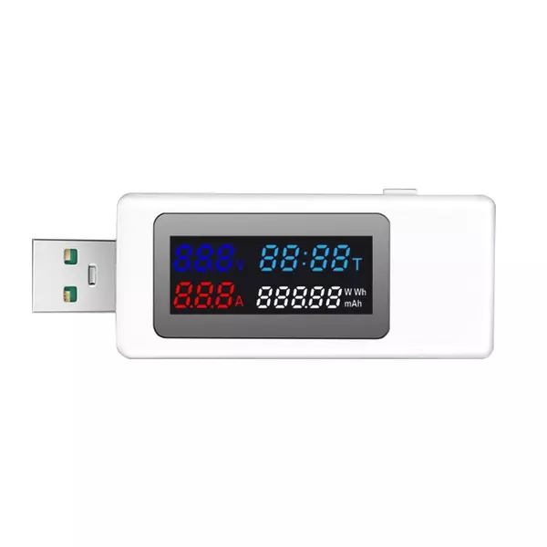 KWS-V30 USB teljesítménymérő teszter 6 az 1-ben áramfeszültség kapacitás kikapcsolás memória funkcióval - Fehér