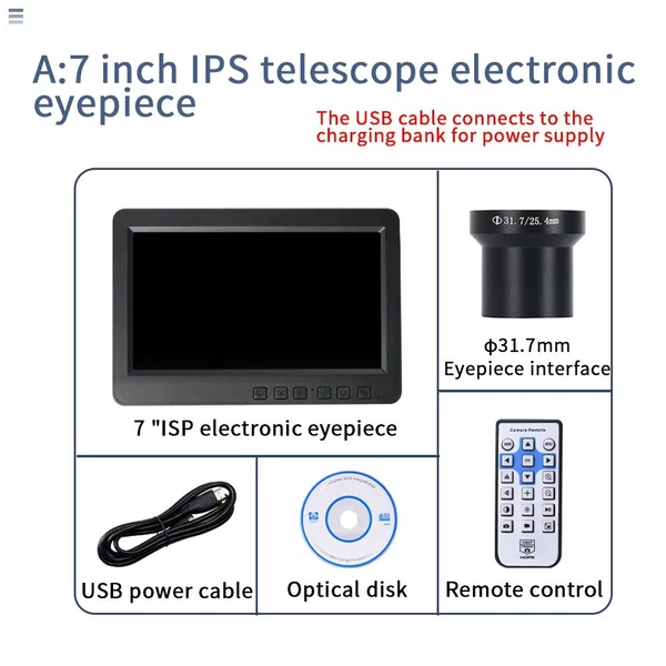 7 hüvelykes csillagászati távcső elektronikus szemlencse-rögzítő mikroszkóp IPS kijelző csillagászati kamera professzionális bolygómegfigyelő eszköz