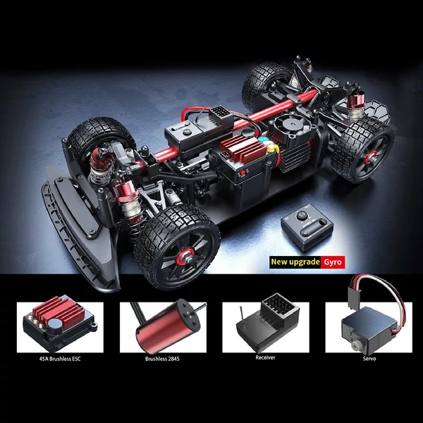 1/14 2,4 GHz-es nagy sebességű 42 km/h 4WD távirányítós Drift autó 2845 3700KV motor - 1 akkumulátor