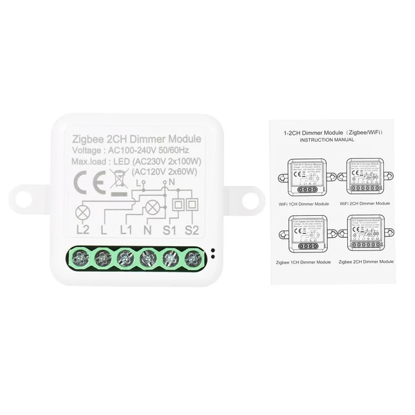 Zigbee Dimmer Switch Module App távirányítós függönykapcsoló működik az Alexa Google Home szolgáltatással – 2 csoportkapcsoló