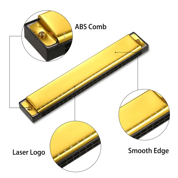 Professzionális hárfa Armonica kulcs, C 24 lyukú polifónia diatonikus szájorgona tokkal - Arany
