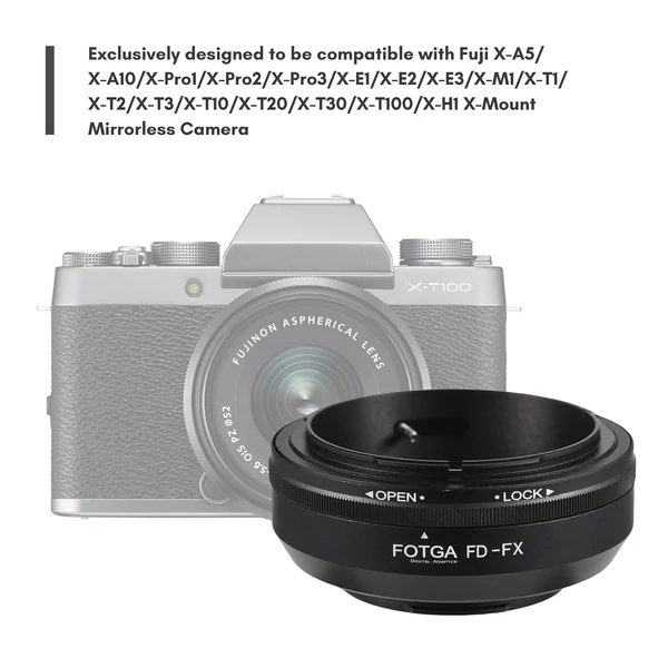 FOTGA kézi objektív rögzítő adapter gyűrű alumínium ötvözet Canon FD rögzítő objektívhez Fuji X-A5/X-A10/X-Pro1/X-Pro2/X-Pro3/X-E1/X-E2/X-E3/X-M1-hez /X-T1/X-T2/X-T3/X-T10/X-T20/X-T30/X-T100/X-H1 X-Mount tükör nélküli kamera