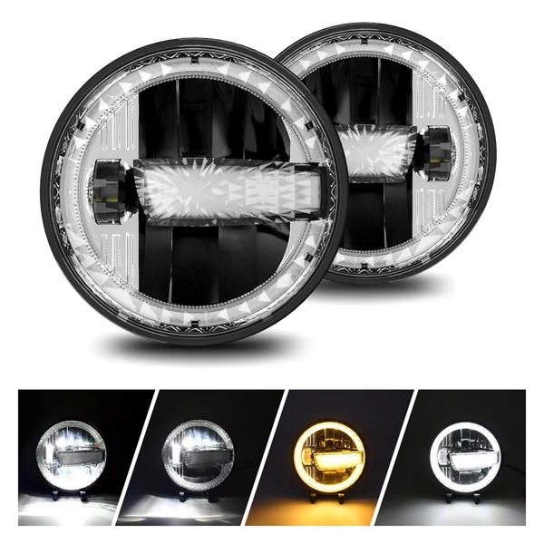 7 hüvelykes autós LED-es fényszórók távolsági/tompított fénnyel DRL 6000K/3000K 300W vízálló kerek fényszórókkal