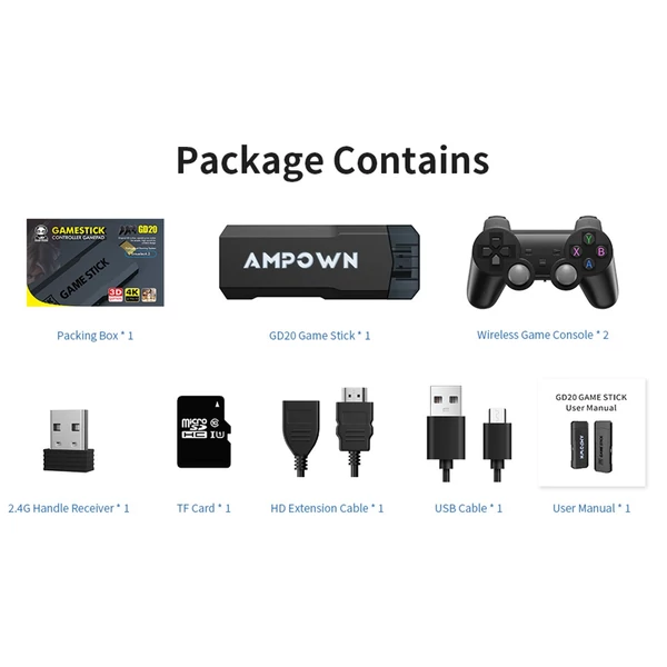 GD20 Game Stick beépített játékok 2.4G vezeték nélküli kontroller - 64GB 30000 játék