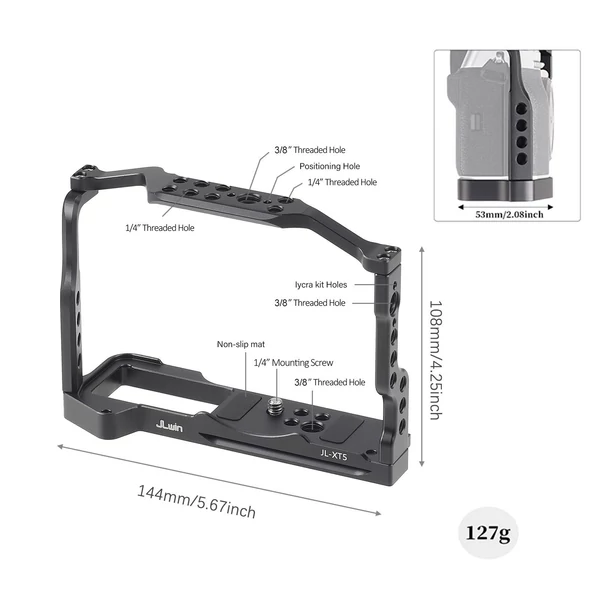 A FUJIFILM X-T5 kamerával kompatibilis JLwin védő alumíniumötvözet kameratartó