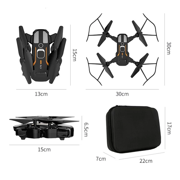 GT3-PRO 2,4 GHz-es 4K kettős kamerás drón optikai áramlási pozicionáló kézmozdulatokkal fényképező LED-lámpákkal tárolótáskával - Fekete, 1 akkumulátor