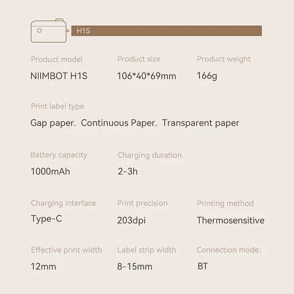 NIIMBOT H1S feliratozógép mini zsebes hőcímkenyomtató All in One BT Connect