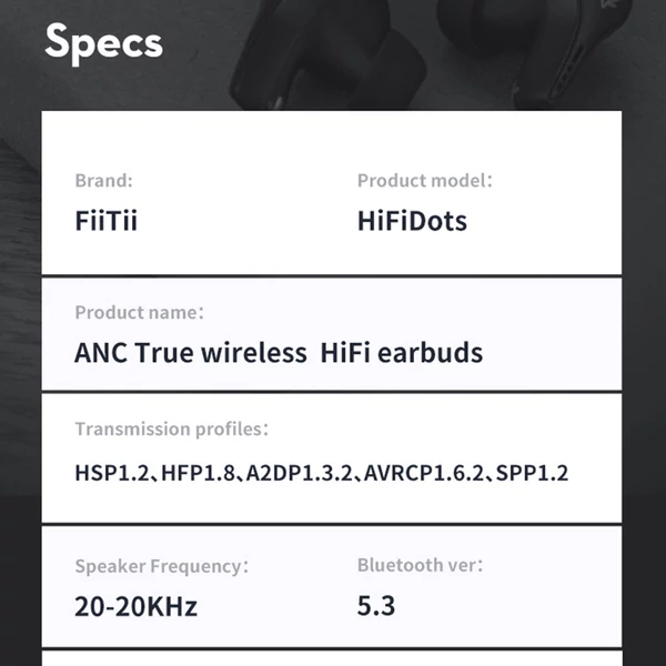 Mifo FiiTii HiFi Dots aptX veszteségmentes vezeték nélküli fülhallgató BT 5.3 adaptív aktív zajszűrő - Fekete