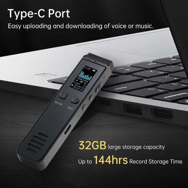 32 GB-os digitális hangrögzítő Hangaktivált hangrögzítés lejátszással