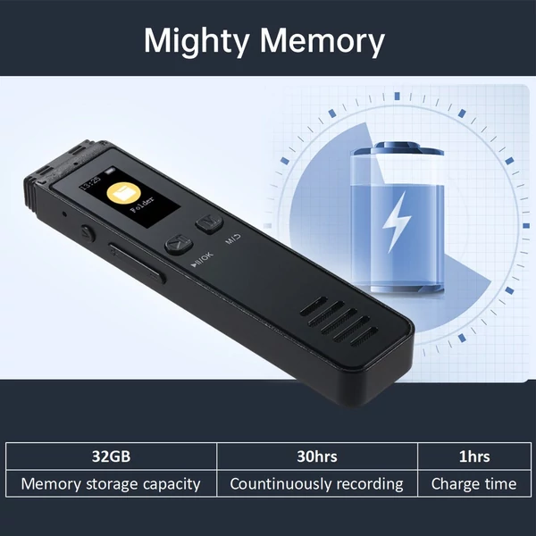 32 GB-os digitális hangrögzítő Hangaktivált hangrögzítés lejátszással