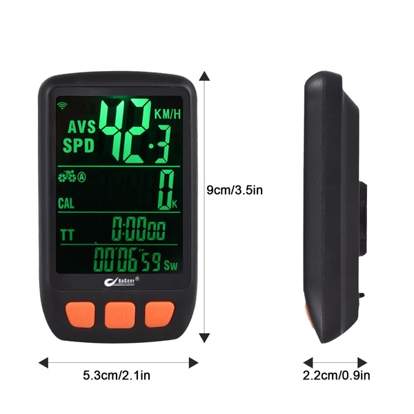 BOGEER 2,8 hüvelykes LCD háttérvilágítású kerékpáros számítógép, vezeték nélküli digitális sebességmérő