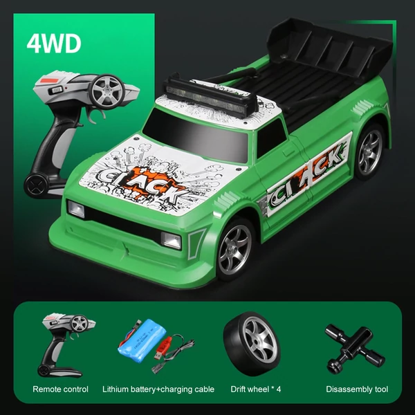 1/16 2,4 GHz-es 2WD távirányítós Drift autó LED lámpával - Zöld
