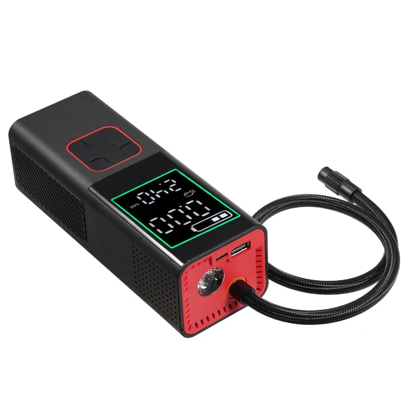 Hordozható gumiabroncs-felfújó 160 PSI akkus légszivattyú LCD-képernyővel autógumikhoz, motorkerékpárokhoz, 2600 mAh-s újratölthető akkumulátorral