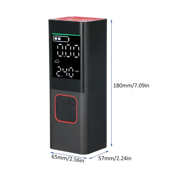 Hordozható gumiabroncs-felfújó 160 PSI akkus légszivattyú LCD-képernyővel autógumikhoz, motorkerékpárokhoz, 2600 mAh-s újratölthető akkumulátorral