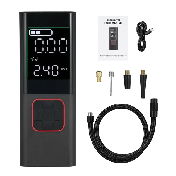 Hordozható gumiabroncs-felfújó 160 PSI akkus légszivattyú LCD-képernyővel autógumikhoz, motorkerékpárokhoz, 2600 mAh-s újratölthető akkumulátorral