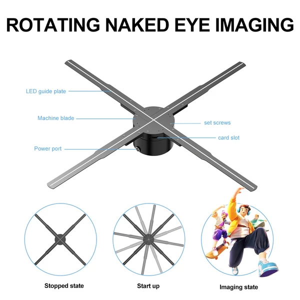 P62 3D hologram projektor reklám kijelző ventilátor falra szerelhető lejátszó 3D szabad szemmel 16 GB memóriakártya