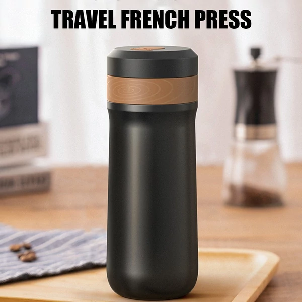 French Press kávéfőző utazáshoz, 2 rétegű szűrőhálós duplafalú rozsdamentes acél vákuum szigetelt csészével