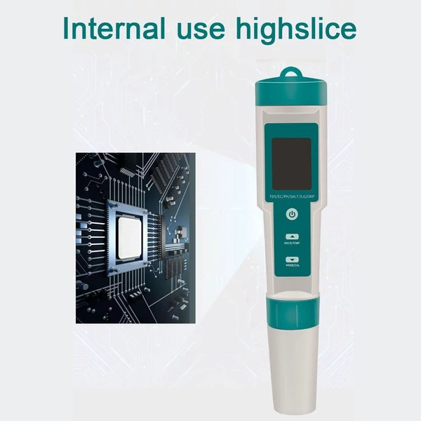Hordozható többfunkciós digitális 7 az 1-ben vízminőség-mérő nagy pontosságú toll PH/TDS/EC/Sótartalom/ORP/S.G/hőmérsékletmérő (háttérvilágítás nélkül)