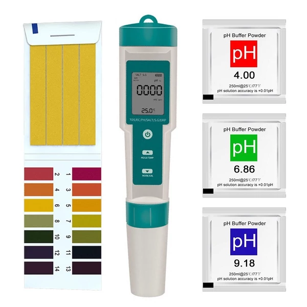 Hordozható többfunkciós digitális 7 az 1-ben vízminőség-mérő nagy pontosságú toll PH/TDS/EC/Sótartalom/ORP/S.G/hőmérsékletmérő (háttérvilágítás nélkül)