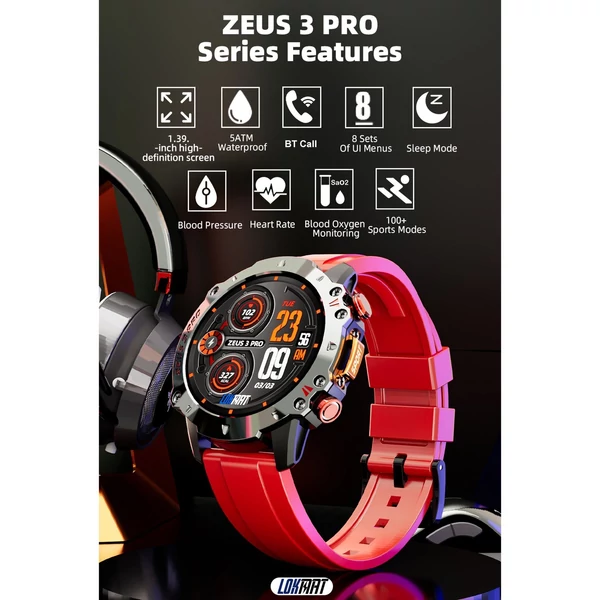 LOKMAT ZEUS 3 PRO okosóra 1,39 hüvelykes BOE Glass IPS teljes érintőképernyős BT hívás - Fekete