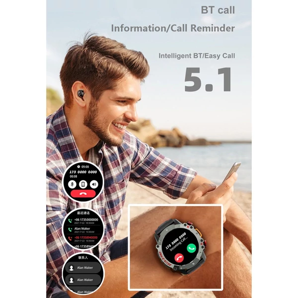 LOKMAT ZEUS 3 PRO okosóra 1,39 hüvelykes BOE Glass IPS teljes érintőképernyős BT hívás - Fekete