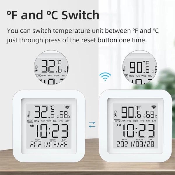 Tuya WiFi LCD kijelző USB tápegységgel, intelligens érzékelővel