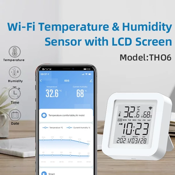 Tuya WiFi LCD kijelző USB tápegységgel, intelligens érzékelővel