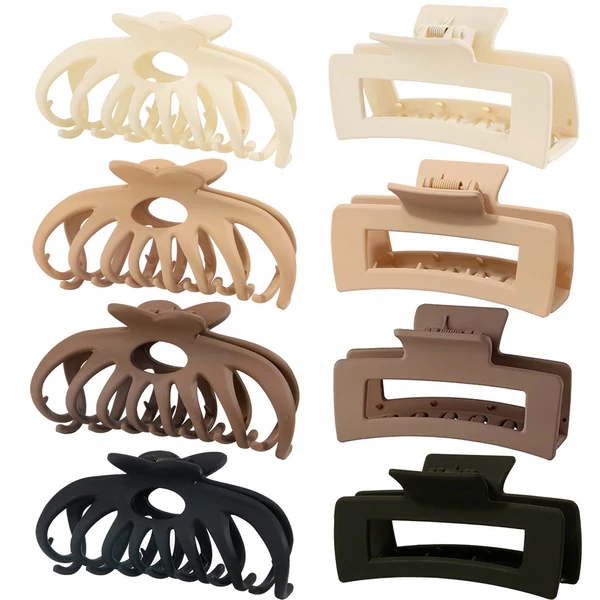 Bestauty Plastic Matt Hair Claws Hajkapocs kombinált szett Egyszerű csúszásmentes hajfogó erős tartású elegáns női frizurához (8 db) - Stílus 1