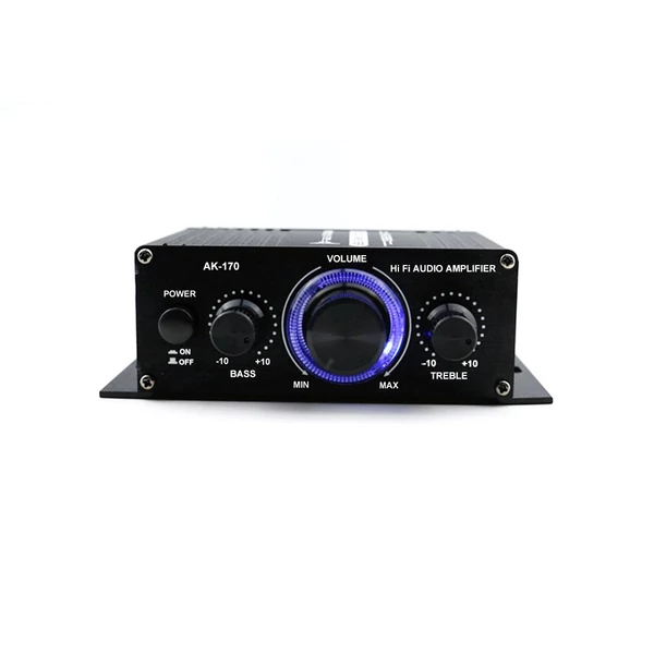 AK170 12V-os mini audio teljesítményerősítő digitális hangvevő AMP kétcsatornás 20W+20W basszus magas hangerőszabályzó autós otthoni használatra