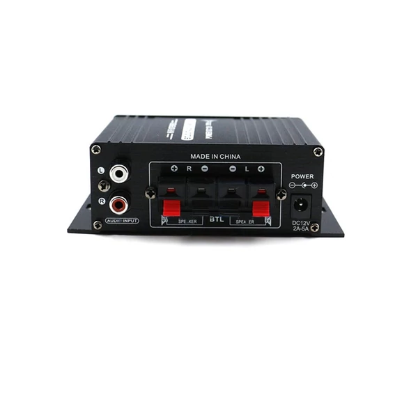 AK170 12V-os mini audio teljesítményerősítő digitális hangvevő AMP kétcsatornás 20W+20W basszus magas hangerőszabályzó autós otthoni használatra