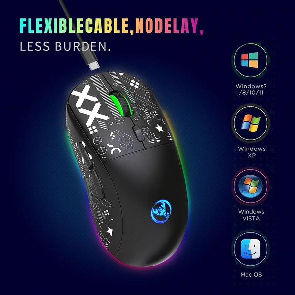 hxsj T90 2.4G vezeték nélküli mechanikus egér, ergonómikus kialakítás, 10 millió billentyűleütés élettartam 3600 DPI 11 RGB világítási mód - Fekete