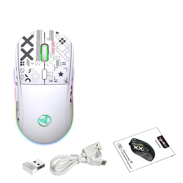 hxsj T90 2.4G vezeték nélküli mechanikus egér, ergonómikus kialakítás, 10 millió billentyűleütés élettartam 3600 DPI 11 RGB világítási mód - Fehér