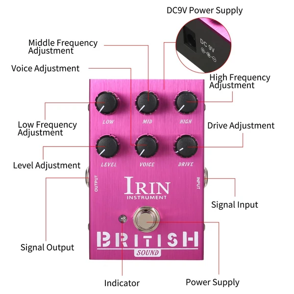 IRIN Mini VOX AC30 hangszórószimulátor gitár effekt pedál – brit hang (lila)