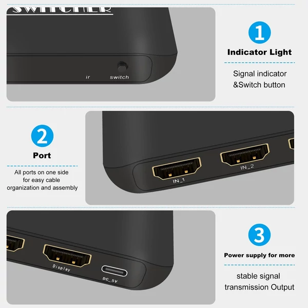 HDMI 2.1 kapcsoló 3 az 1-ben 3 port infravörös távirányító támogatással 8K 60Hz 4K 120Hz HDCP 2.3 Xbox PS4 PS5 UHD TV monitor projektor vezetékes asztali vezérlővel