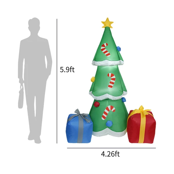 Karácsonyi felfújható karácsonyfa díszdobozokkal, LED-es formájú felfújható karácsonyi kellékek rögzített karókkal, kültéri kerti udvari parti dekorációhoz (6 láb)