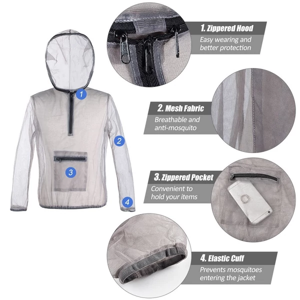 Kültéri ultrakönnyű, hálós kapucnis kabát kempingezéshez, túrázáshoz, horgászathoz, kertészkedéshez - 3XL méret