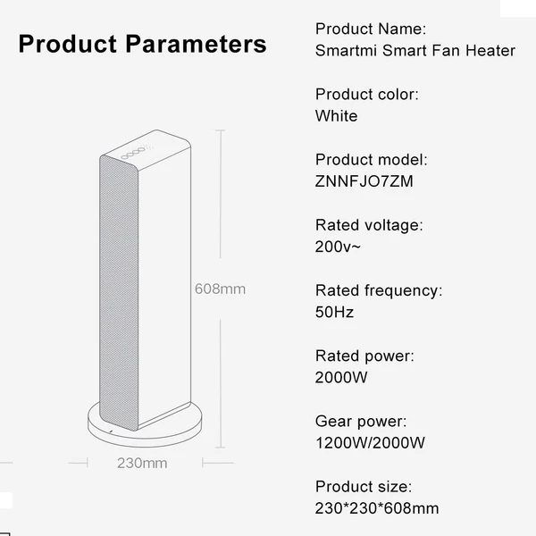 Smartmi intelligens melegítő PTC kerámia hordozható 2000 W beltéri elektromos fűtőberendezés túlmelegedés és borulás elleni védelemmel ZNNFJO7ZM