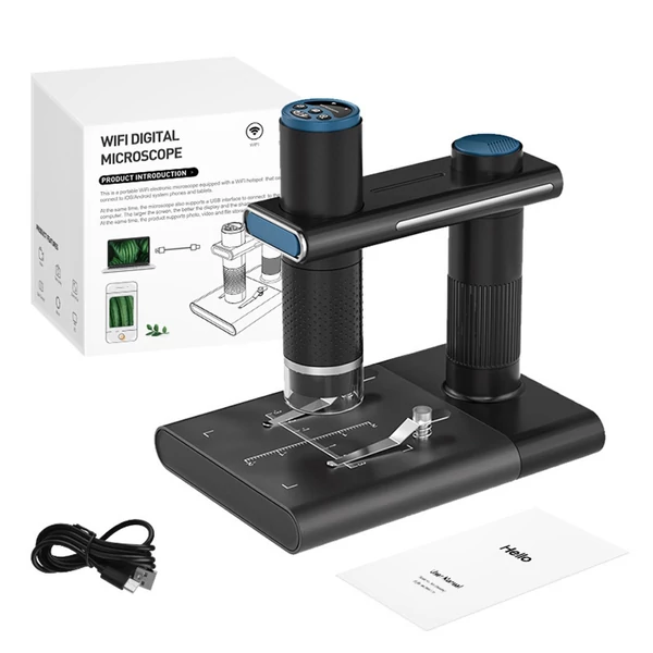 Vezeték nélküli digitális mikroszkóp, nagy tisztaságú 1080p WIFI 50x-1000x nagyítás - Fekete, változat 1