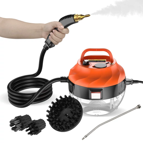 2500 W-os kézi magas hőmérsékletű, nyomás alatti gőztisztító gép kefefejekkel - Fekete