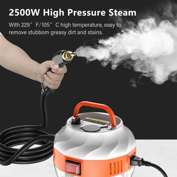 2500 W-os kézi magas hőmérsékletű, nyomás alatti gőztisztító gép kefefejekkel - Fehér