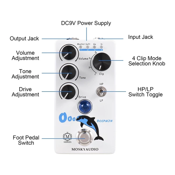 MOSKYAudio Distortion/Overdrive gitáreffektus pedál elektromos gitárhoz – DOLPHIN