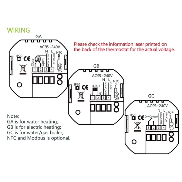 WiFi intelligens termosztát színes képernyő, forgó fűtési termosztát háttérvilágítással/hőmérséklet/érzékelő/idő hőmérséklet-kalibrációs beállítással (kazánfűtés) - Fekete