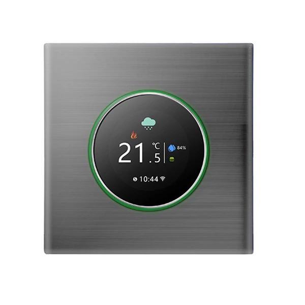 WiFi intelligens termosztát színes képernyő, forgó fűtési termosztát háttérvilágítással/hőmérséklet/érzékelő/idő hőmérséklet-kalibrációs beállítással (kazánfűtés) - Szürke