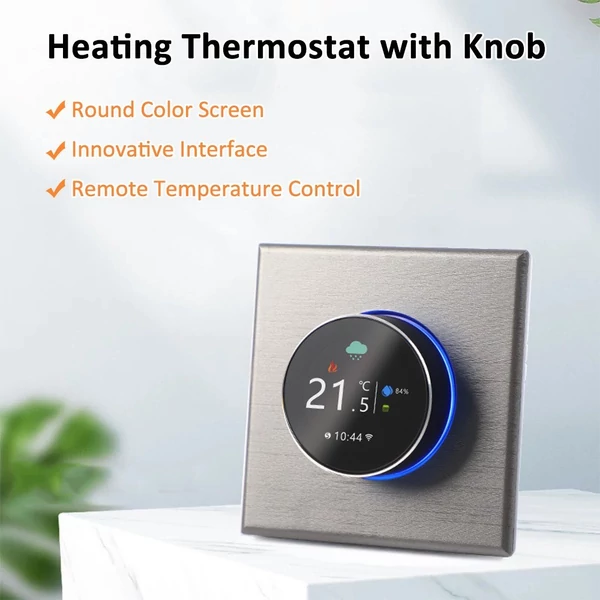 WiFi intelligens termosztát színes képernyős forgó fűtési termosztát háttérvilágítással/hőmérséklet/érzékelő/idő hőmérséklet kalibrációs beállítással (elektromos fűtés) - Szürke