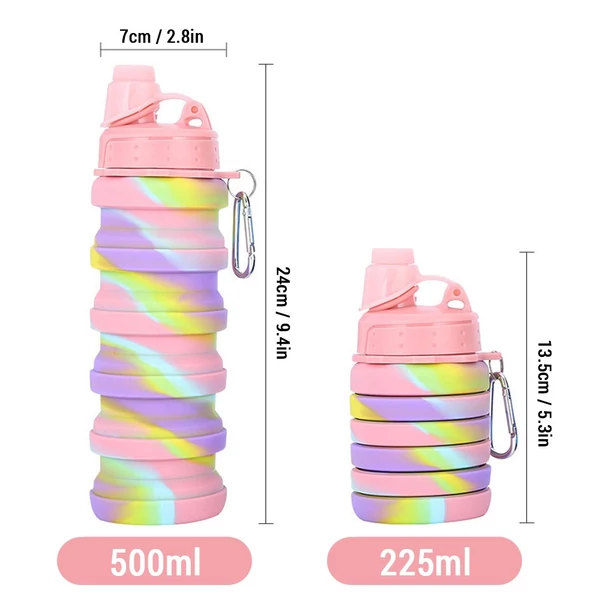 500 ml-es összecsukható szilikon utazó/sport vizes palack - Pink