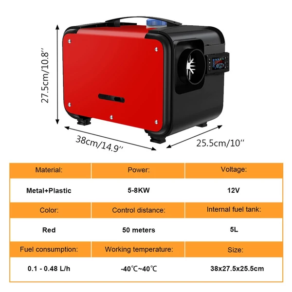 12V/24V dízel légfűtő 8KW gyors parkolófűtés LCD kijelzővel Távirányító személyautó kamionokhoz, utánfutókhoz lakóautóhoz
