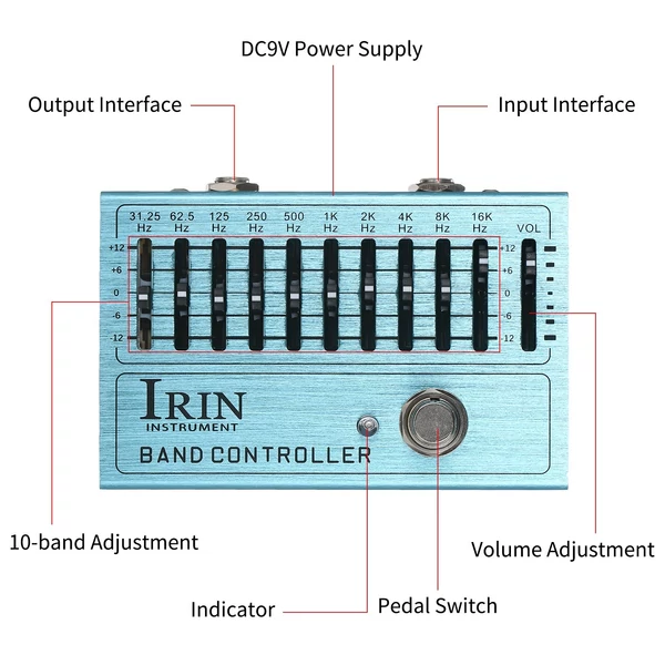 IRIN 10-sávos EQ gitár effektus pedál mini hangszínszabályzó valódi bypass-szal - SÁVVEZÉRLŐ