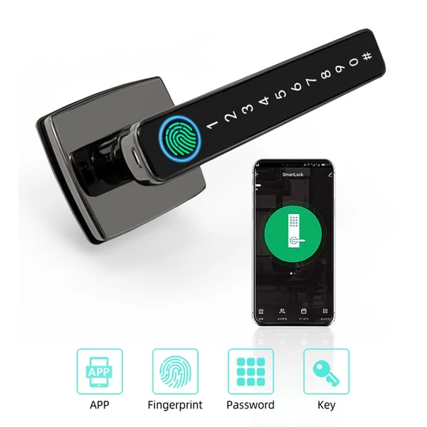 Intelligens ujjlenyomatos ajtózár fogantyúval 4 az 1-ben kulcs nélküli bejárati Tuya APP kulcsjelszó gombok